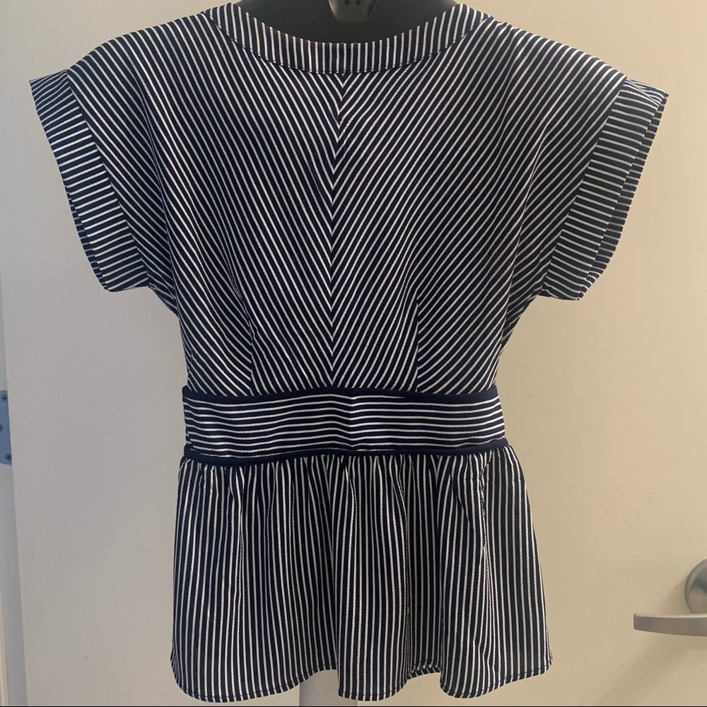 Monteau Women’s Navy & White Peplum Striped Blouse